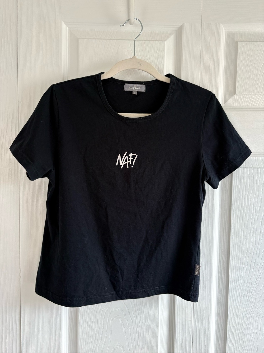 VNTG Y2K NafNaf Black Cropped Fitted Tshirt S Top Logo Grunge Baddie Minimalist